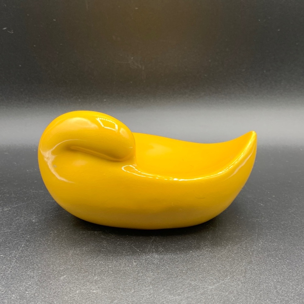 Vintage Rare MCM Yellow Gold Sleeping Dove Ceramic Dish Accent Decor